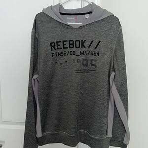 Gray 2 tone pullover Reebok Fitness MA men’s Hooded hoodie fleece sweatshirt L